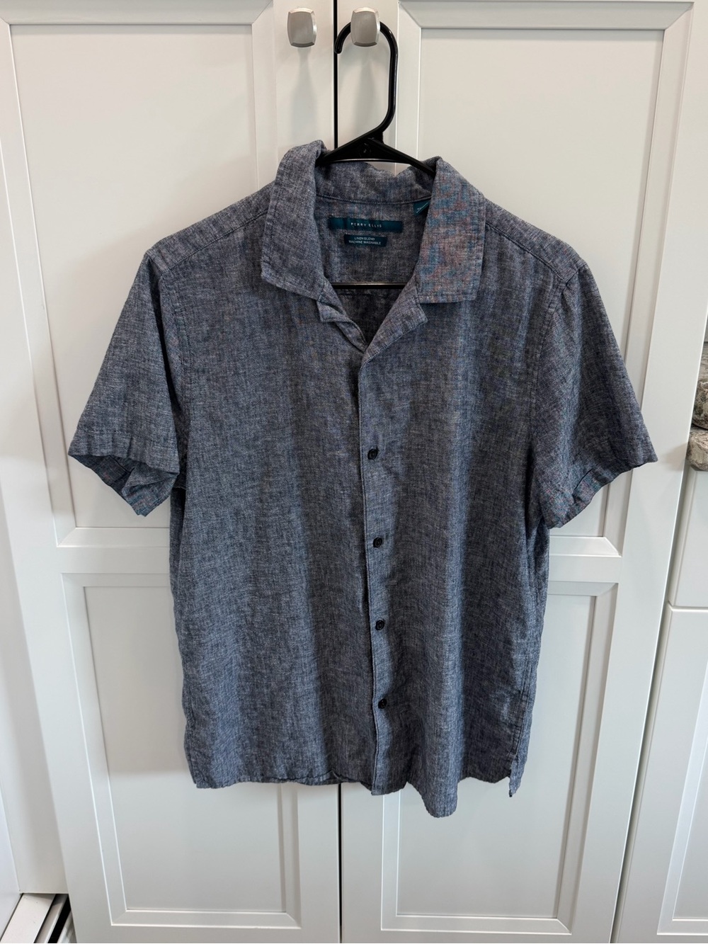 Perry Ellis Short-Sleeve Button-up Shirt - Blue Gray